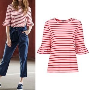 NWT Soaked By Luxury Frill Half-sleeve Striped Top